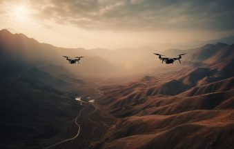 Mountain peak in view from flying drone generated by artificial intelligence